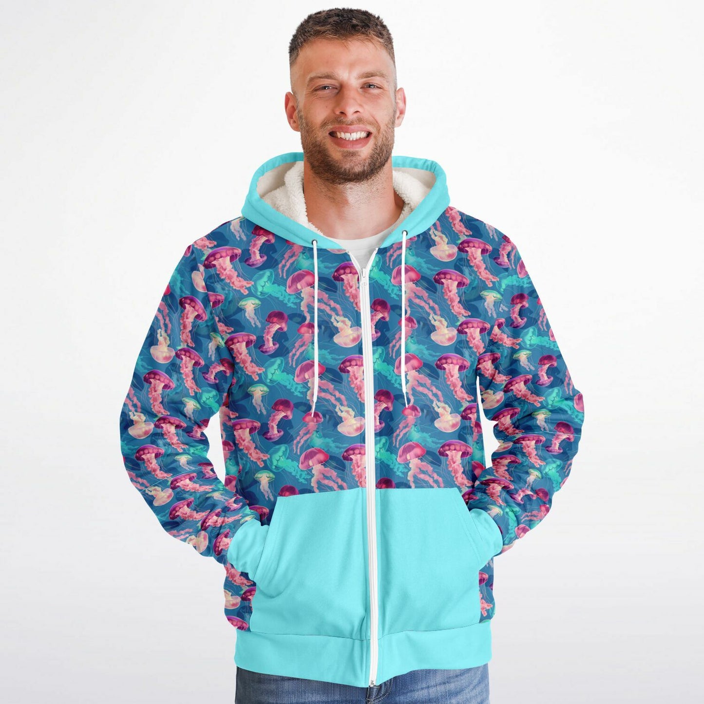 Microfleece Zip Human Hoodie - Skyblue