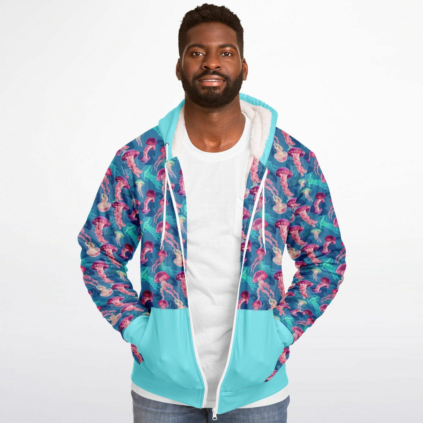 Microfleece Zip Human Hoodie - Skyblue