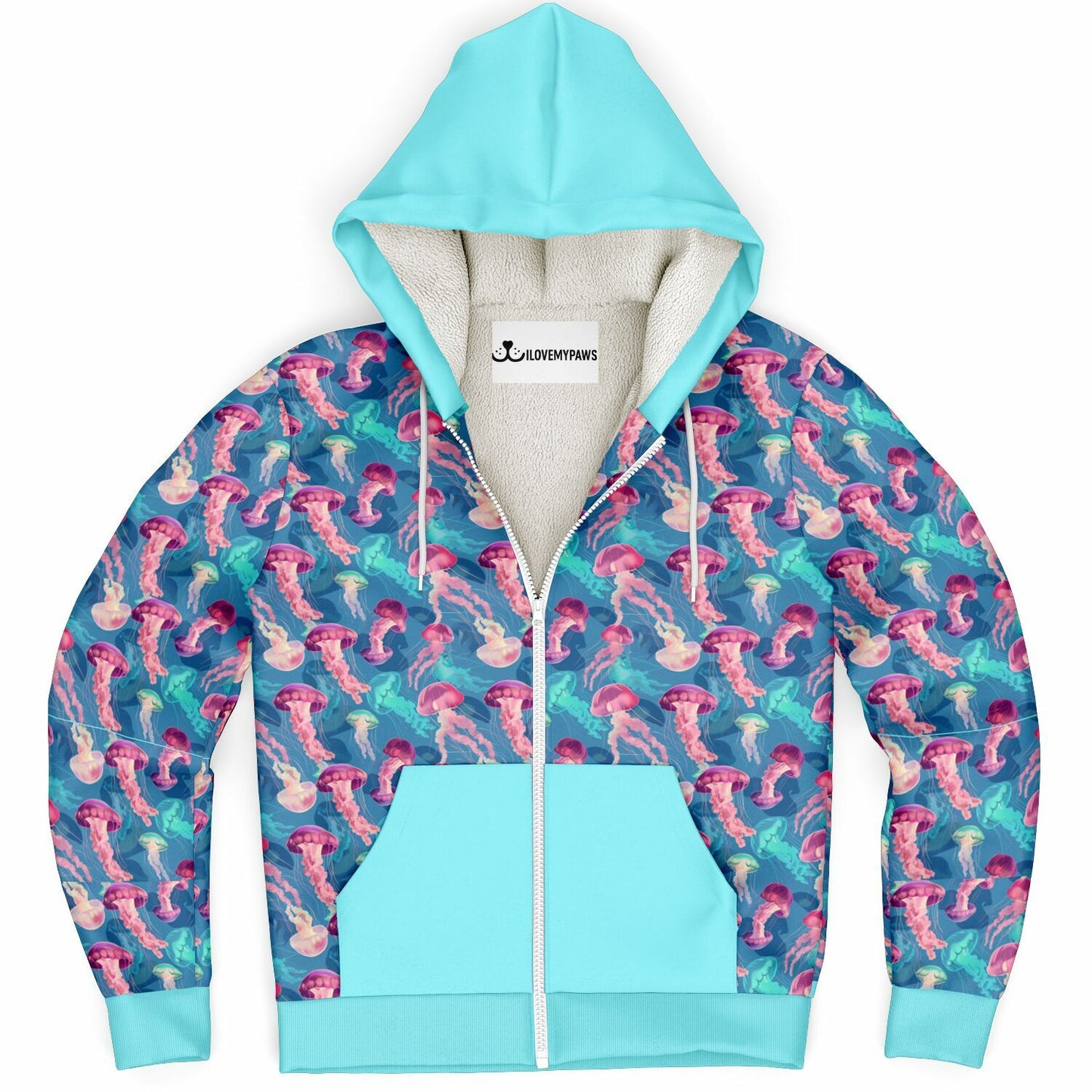 Microfleece Zip Human Hoodie - Skyblue