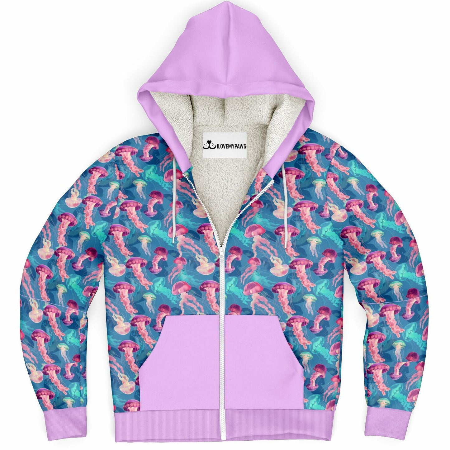 Microfleece Zip Human Hoodie - Pink Ocean