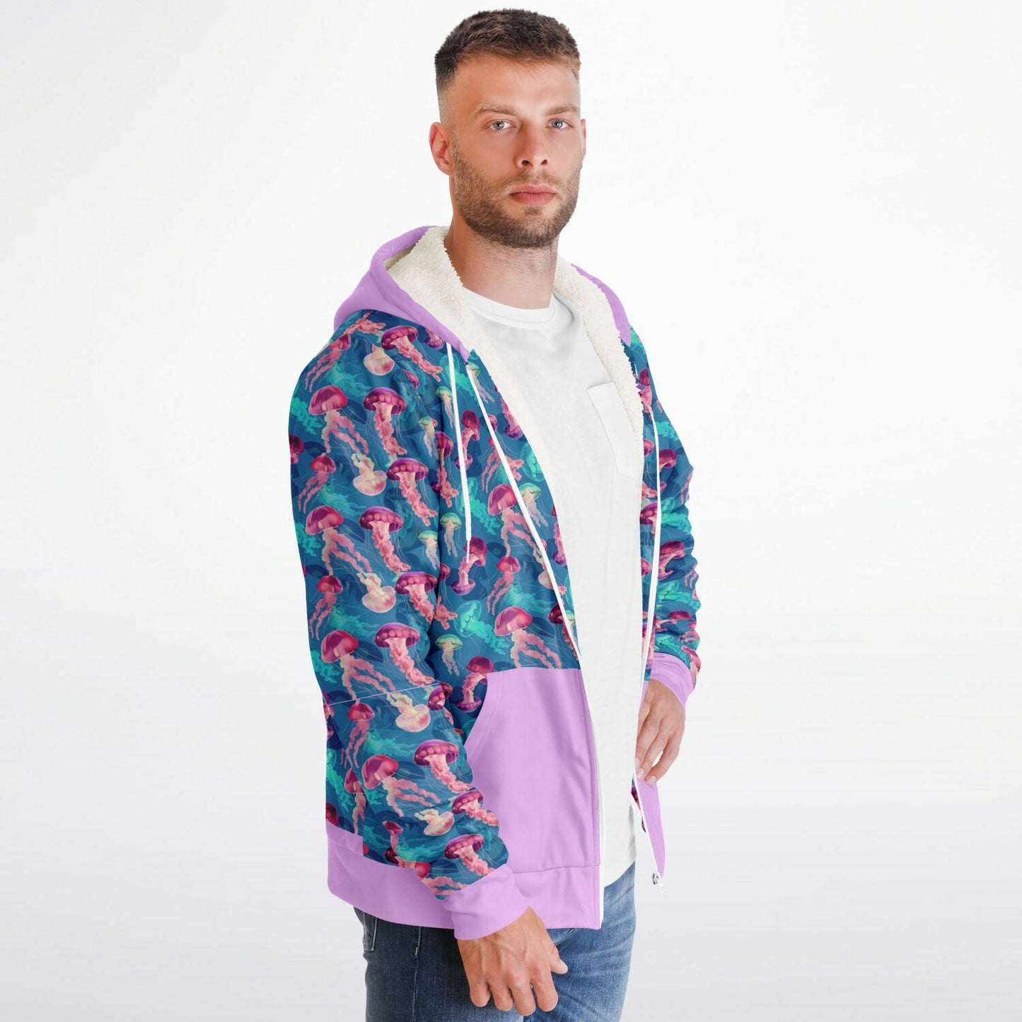 Microfleece Zip Human Hoodie - Pink Ocean