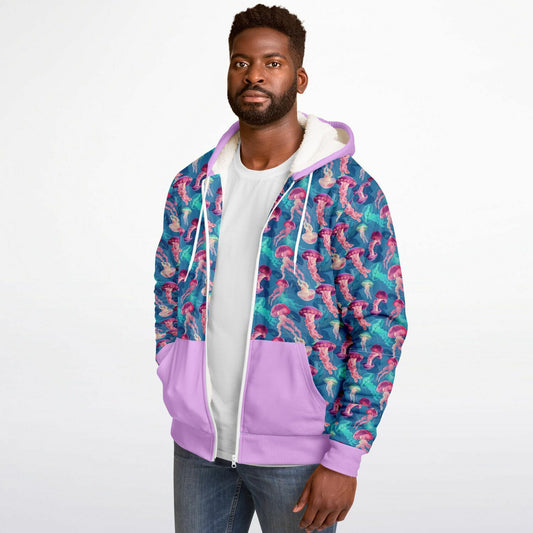 Microfleece Zip Human Hoodie - Pink Ocean