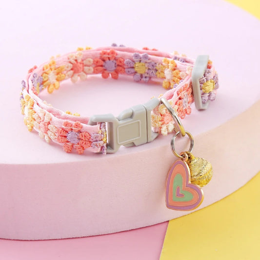 Blossom Charm Floral Pet Collar - Heart Charm