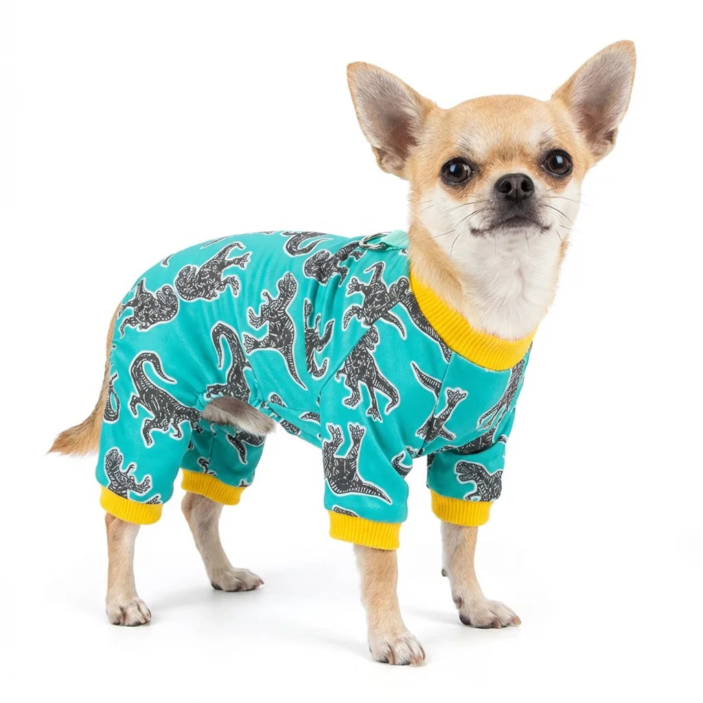 Dinosaur Print Dog Pajamas – Green