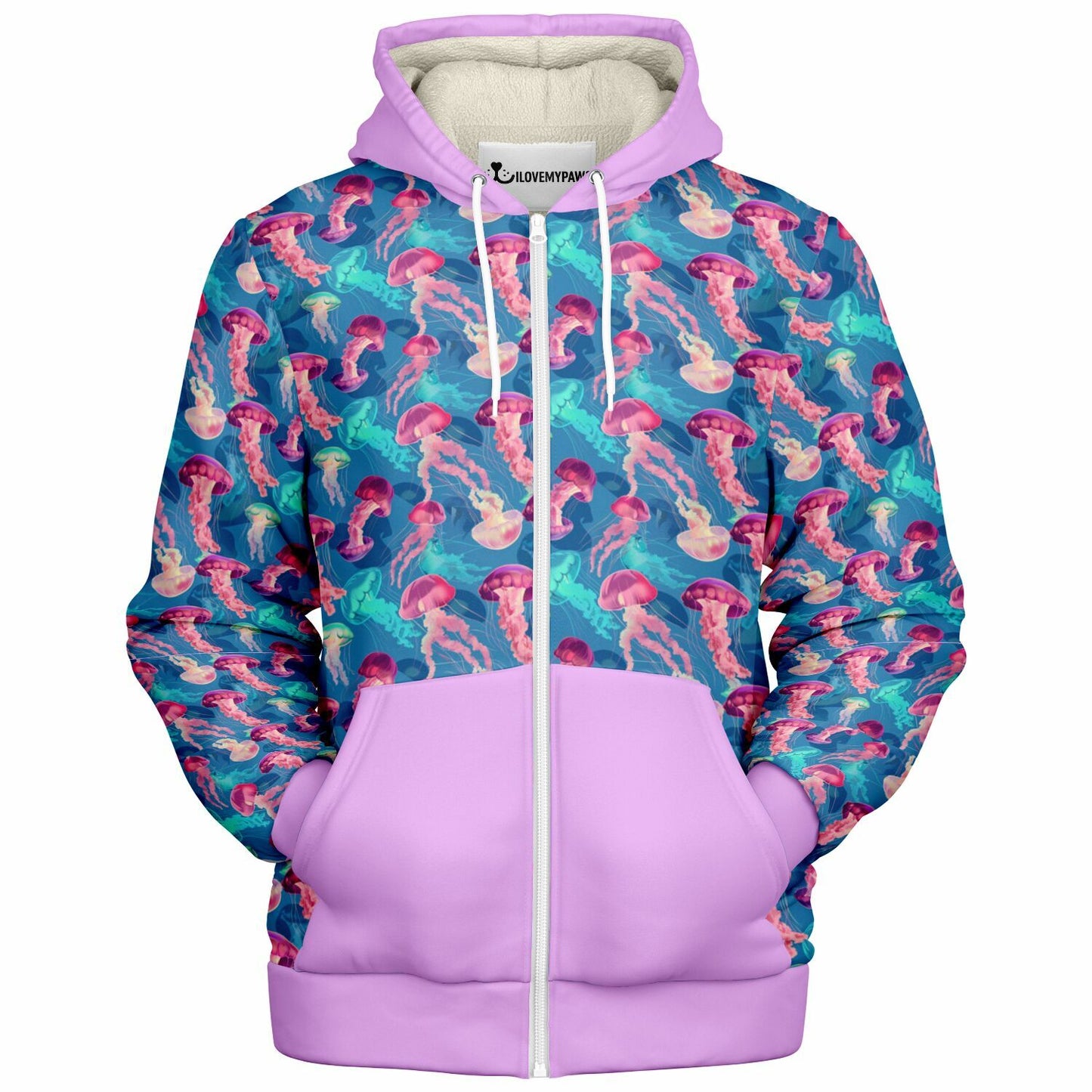 Microfleece Zip Human Hoodie - Pink Ocean
