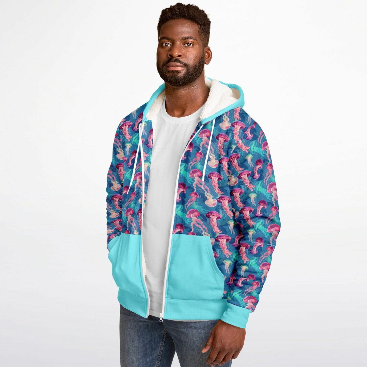 Microfleece Zip Human Hoodie - Skyblue
