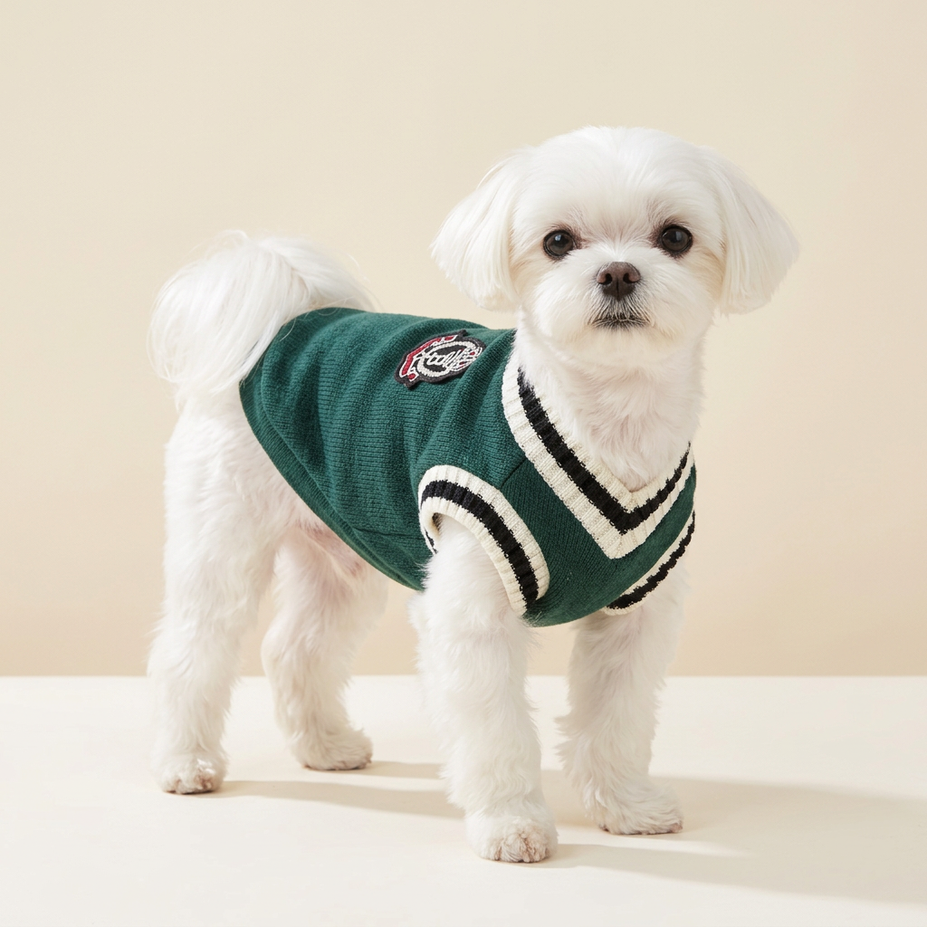 Maltese modeling Green Preppy Pet Vest