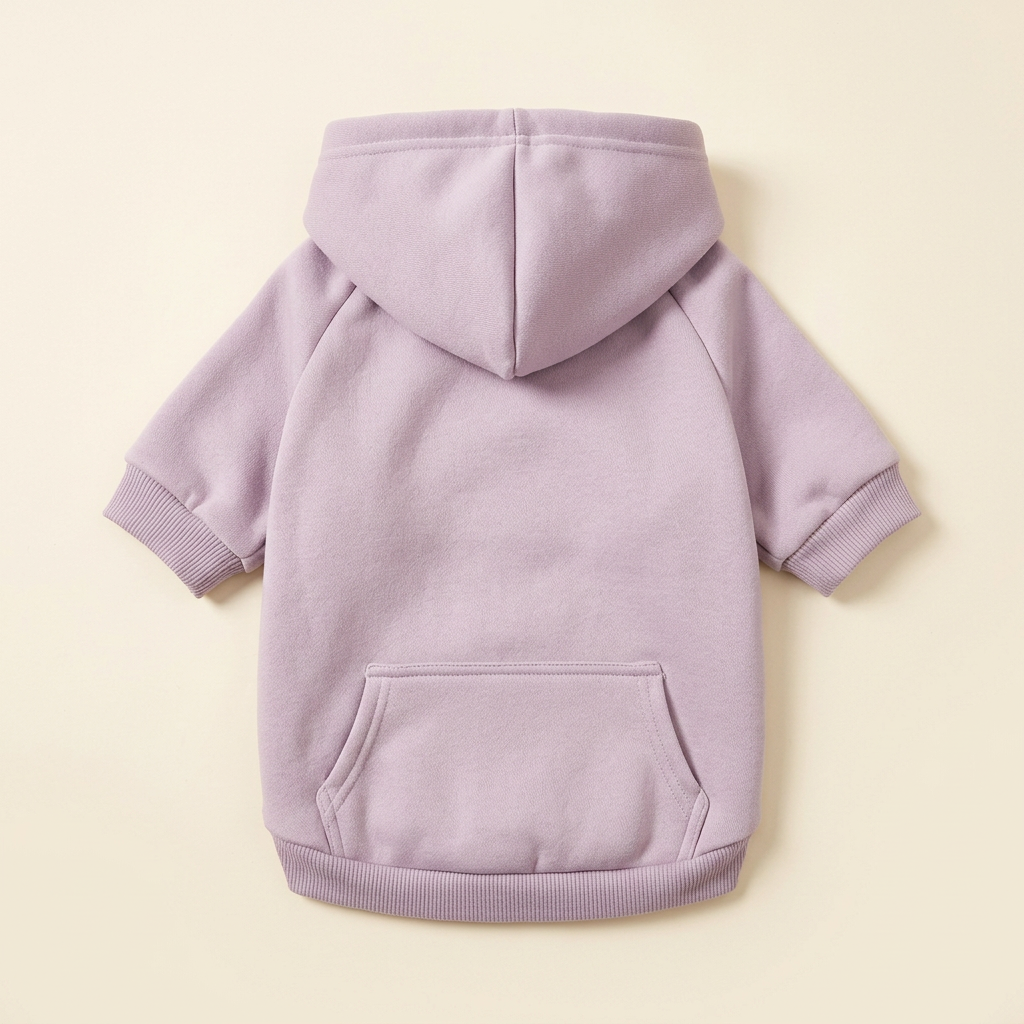 AI-generated purple dog hoodie back view
