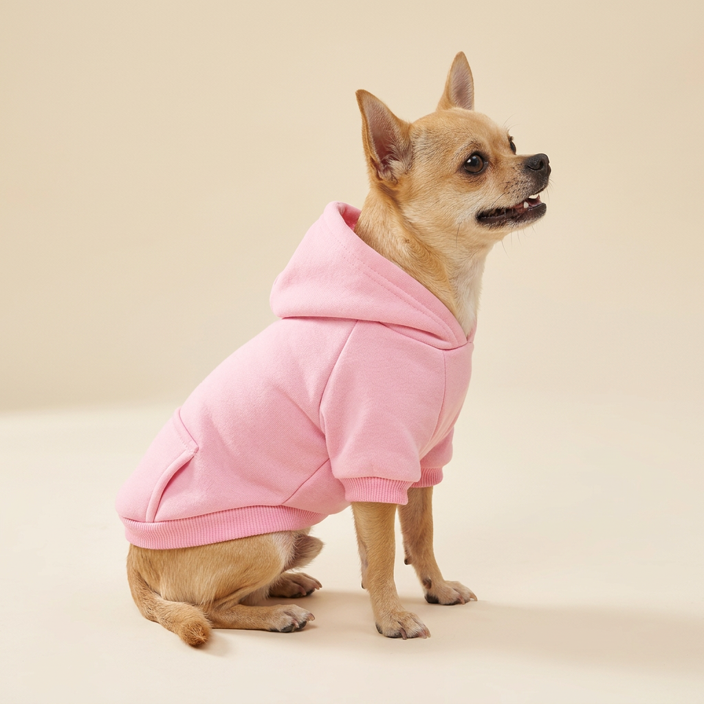 AI-generated Chihuahua wearing the pink hoodie