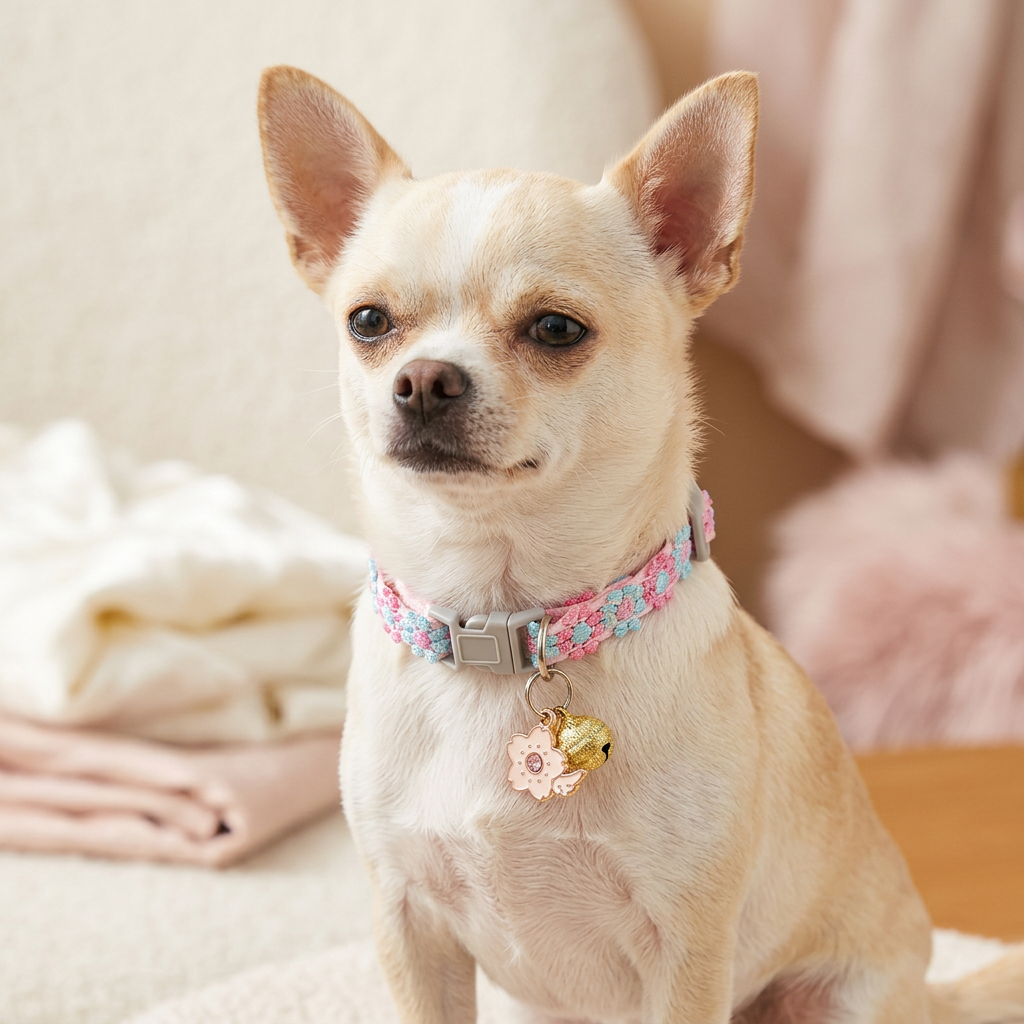 Chihuahua wearing the Blossom Flower Charm collar