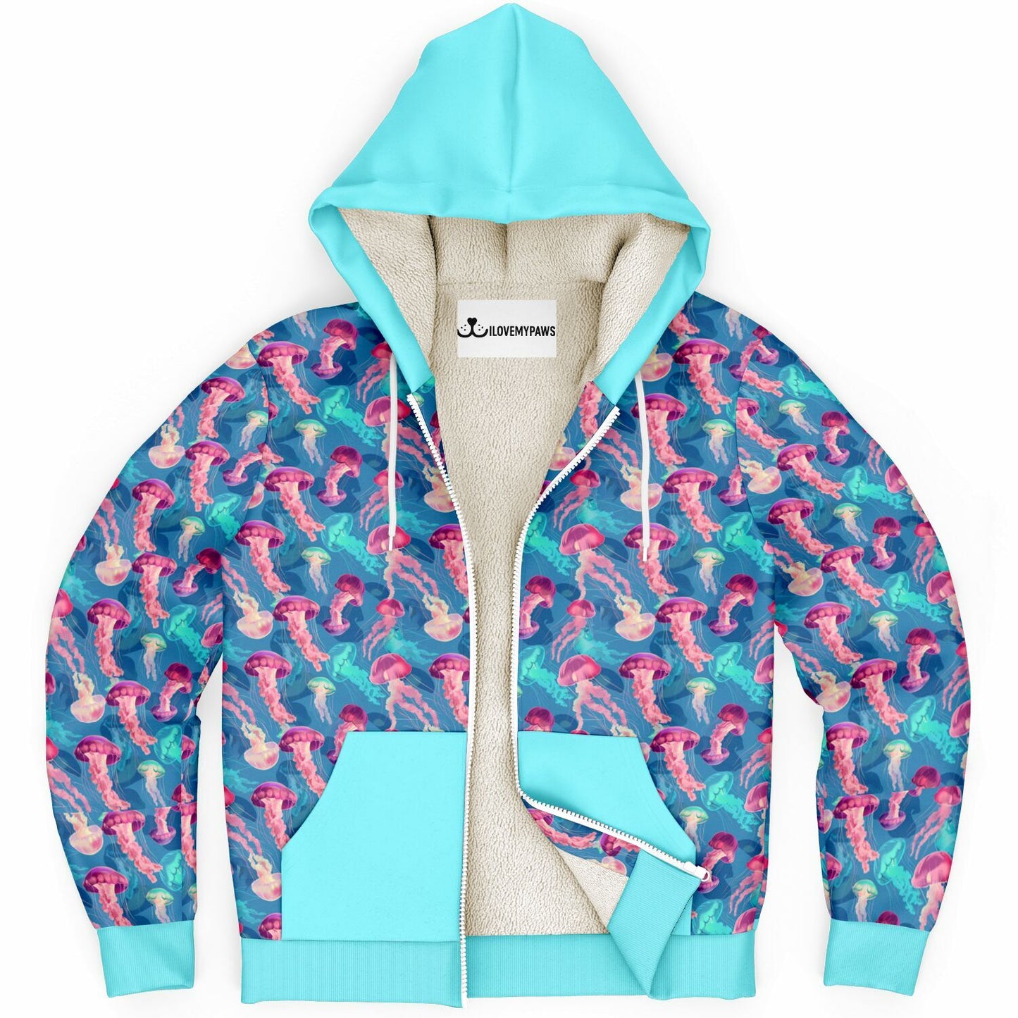Microfleece Zip Human Hoodie - Skyblue