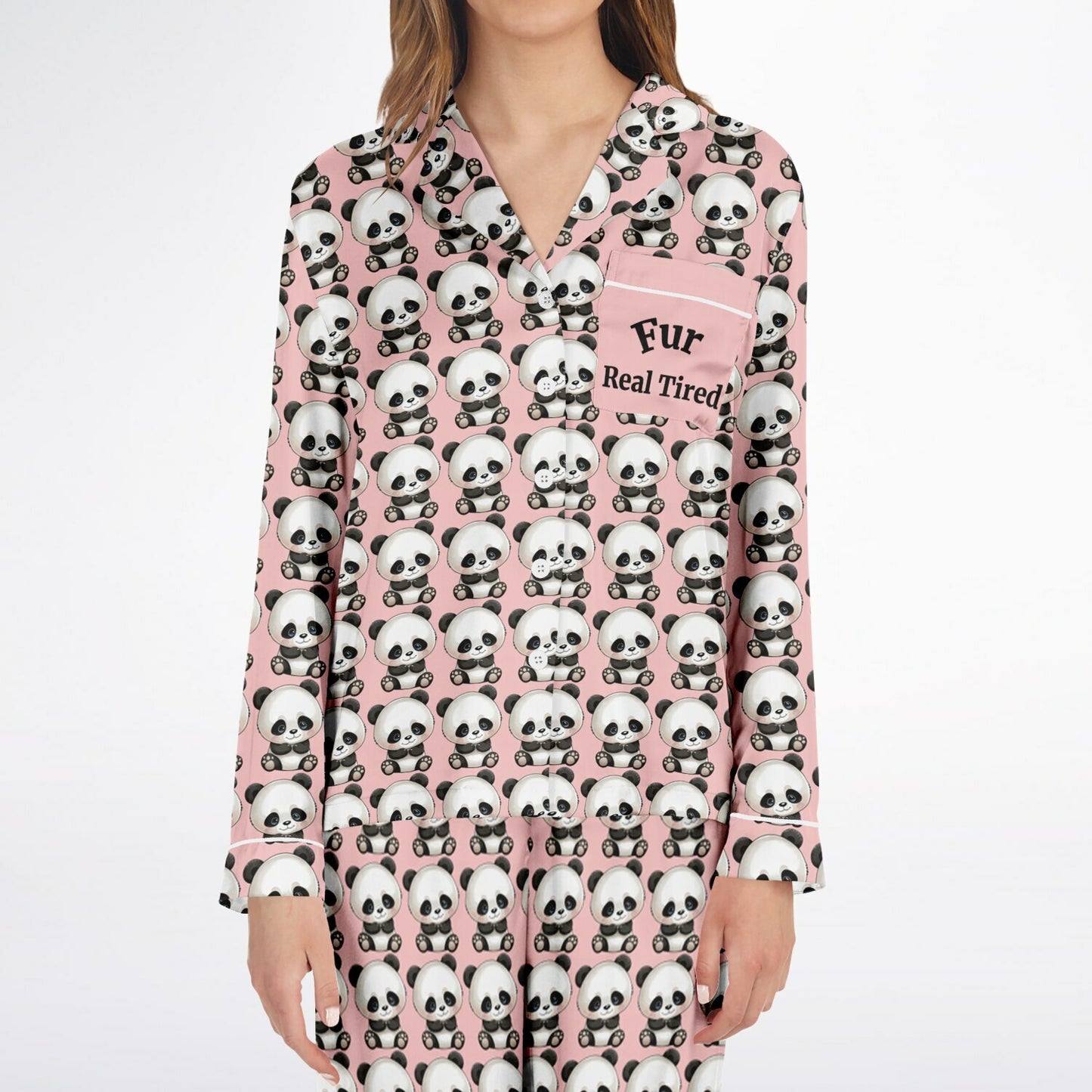 Women's Satin Set Pajamas - Panda Fur Real Tired