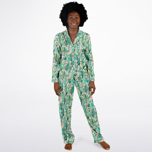 Women's Satin Set Pajamas - Plants