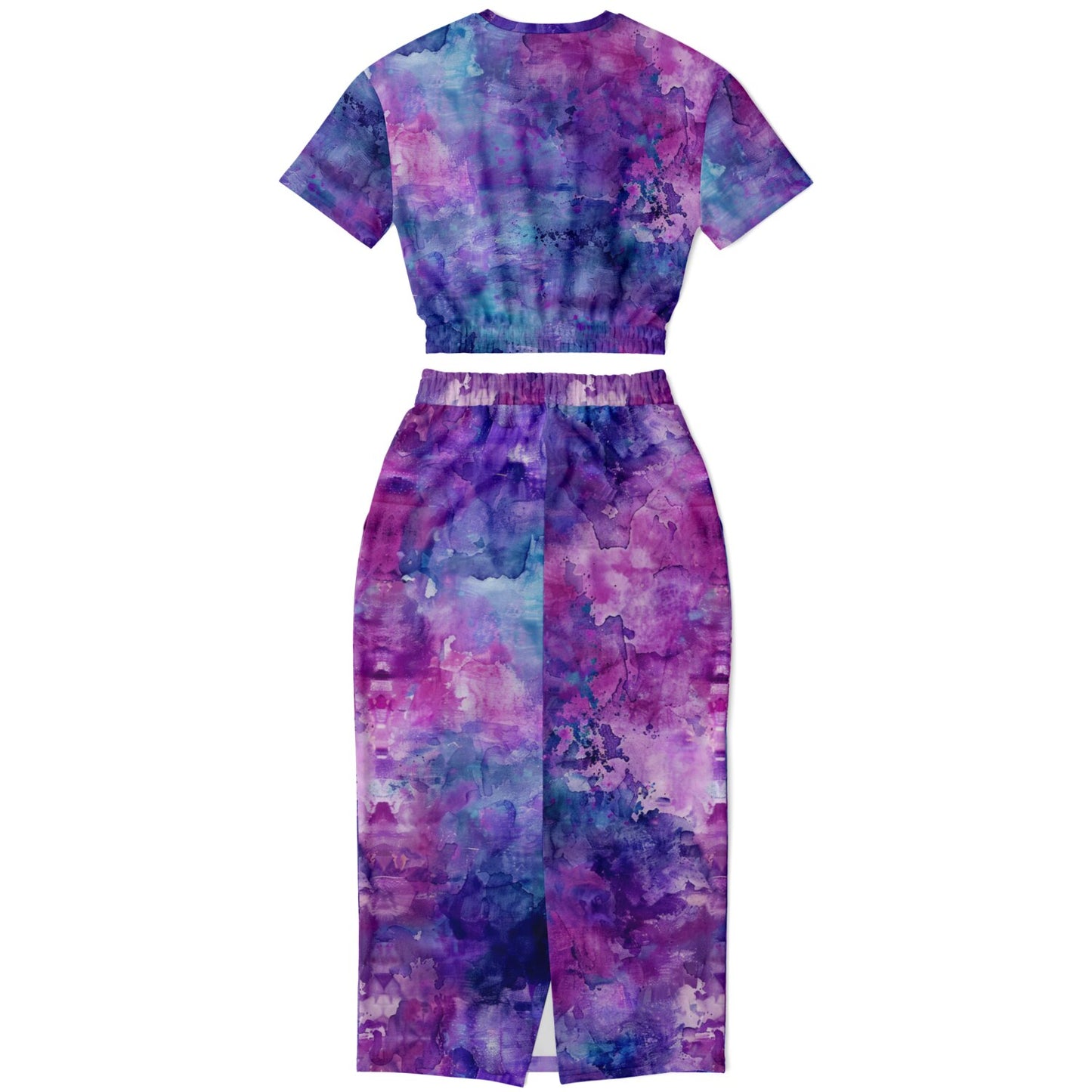 Custom Text Cropped Short Sleeve Sweatshirt and Long Pocket Skirt Set – AOP