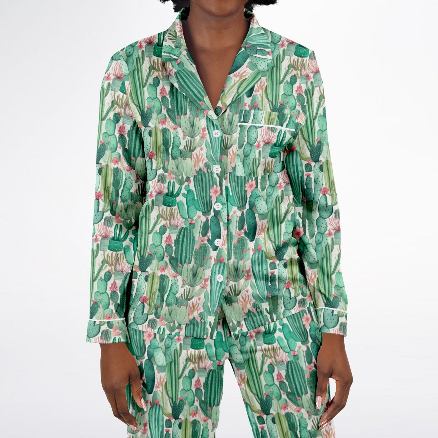 Women's Satin Set Pajamas - Plants