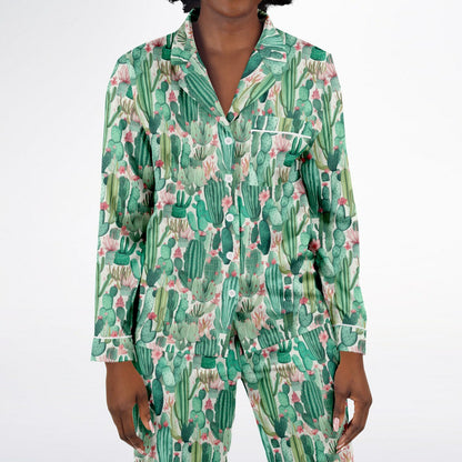 Women's Satin Set Pajamas - Plants