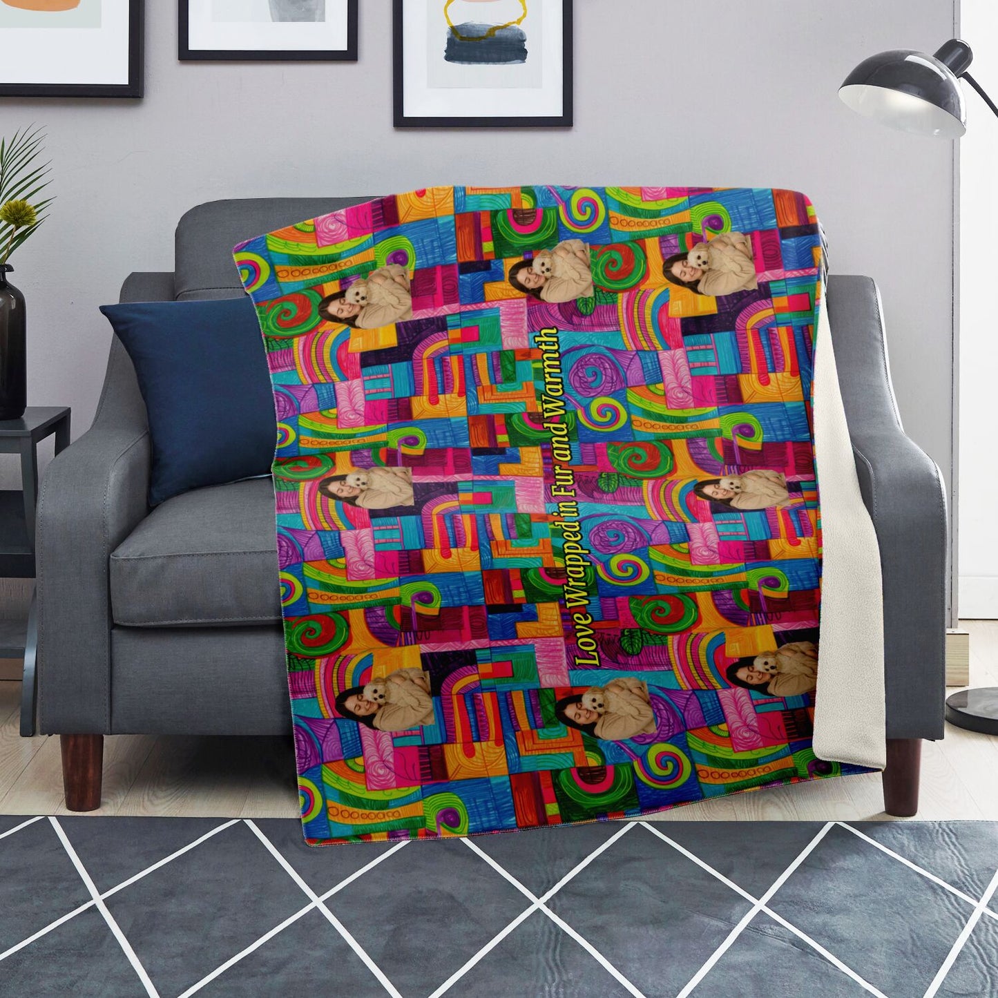 Custom Text / Photo Premium Microfleece Blanket - All over Print - Geometric
