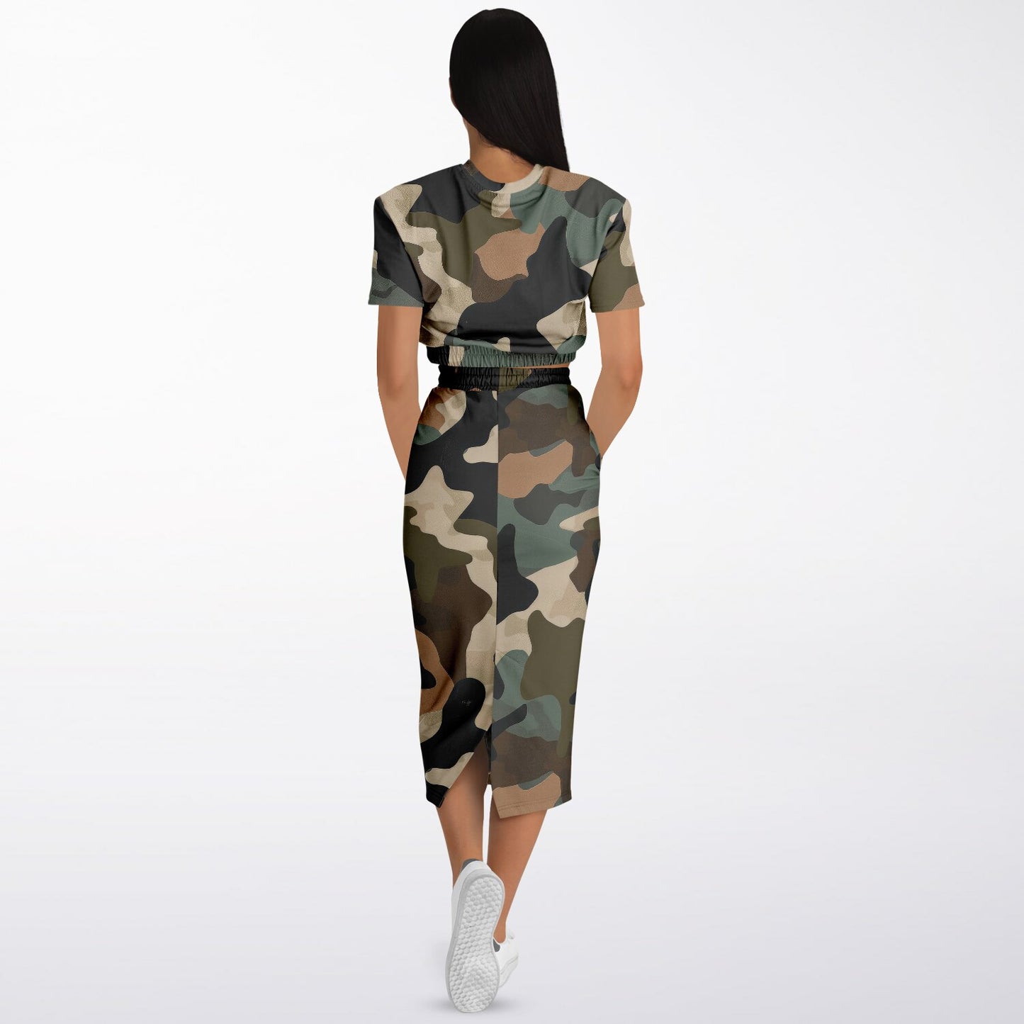 Cropped Short Sleeve Sweatshirt and Long Pocket Skirt Set – AOP