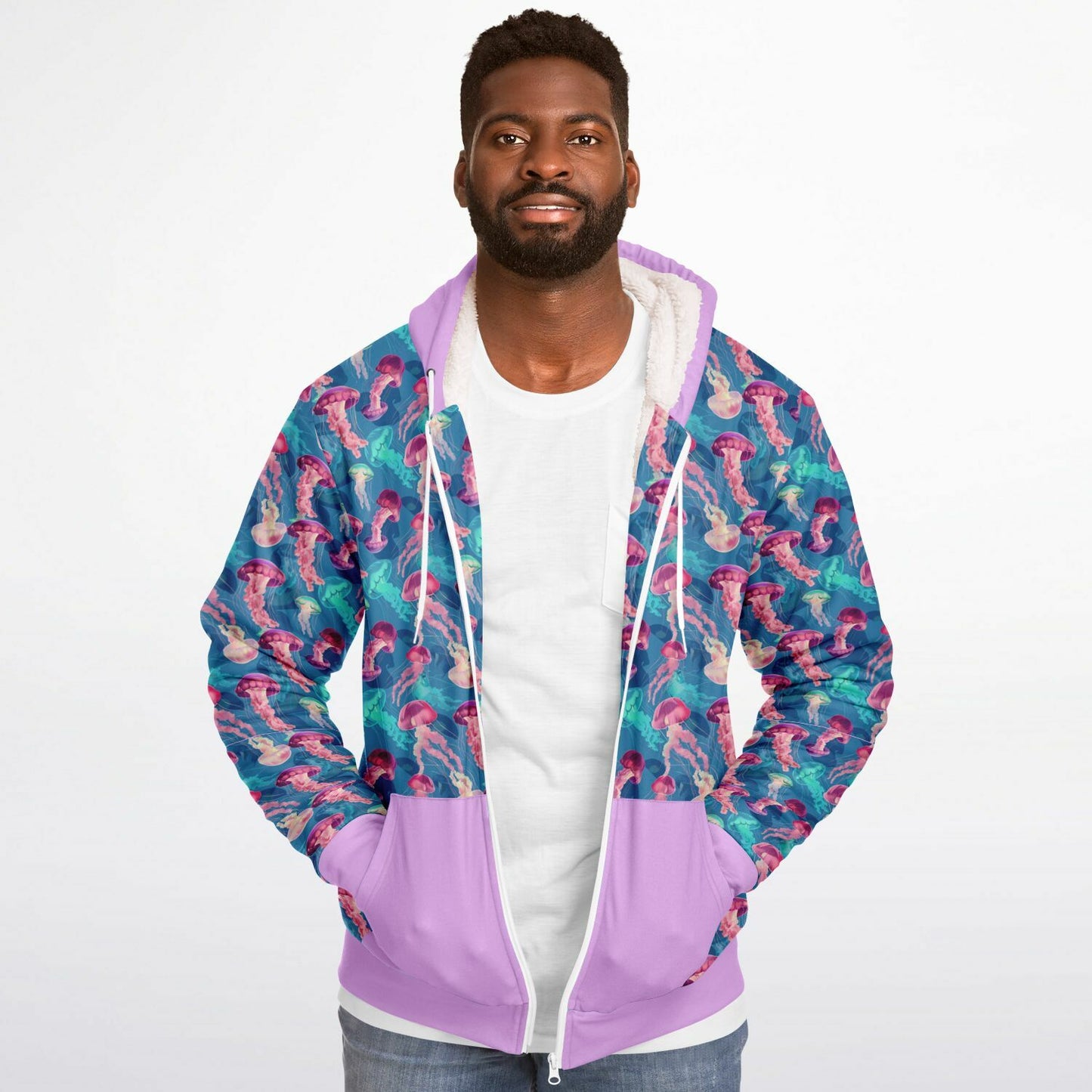 Microfleece Zip Human Hoodie - Pink Ocean