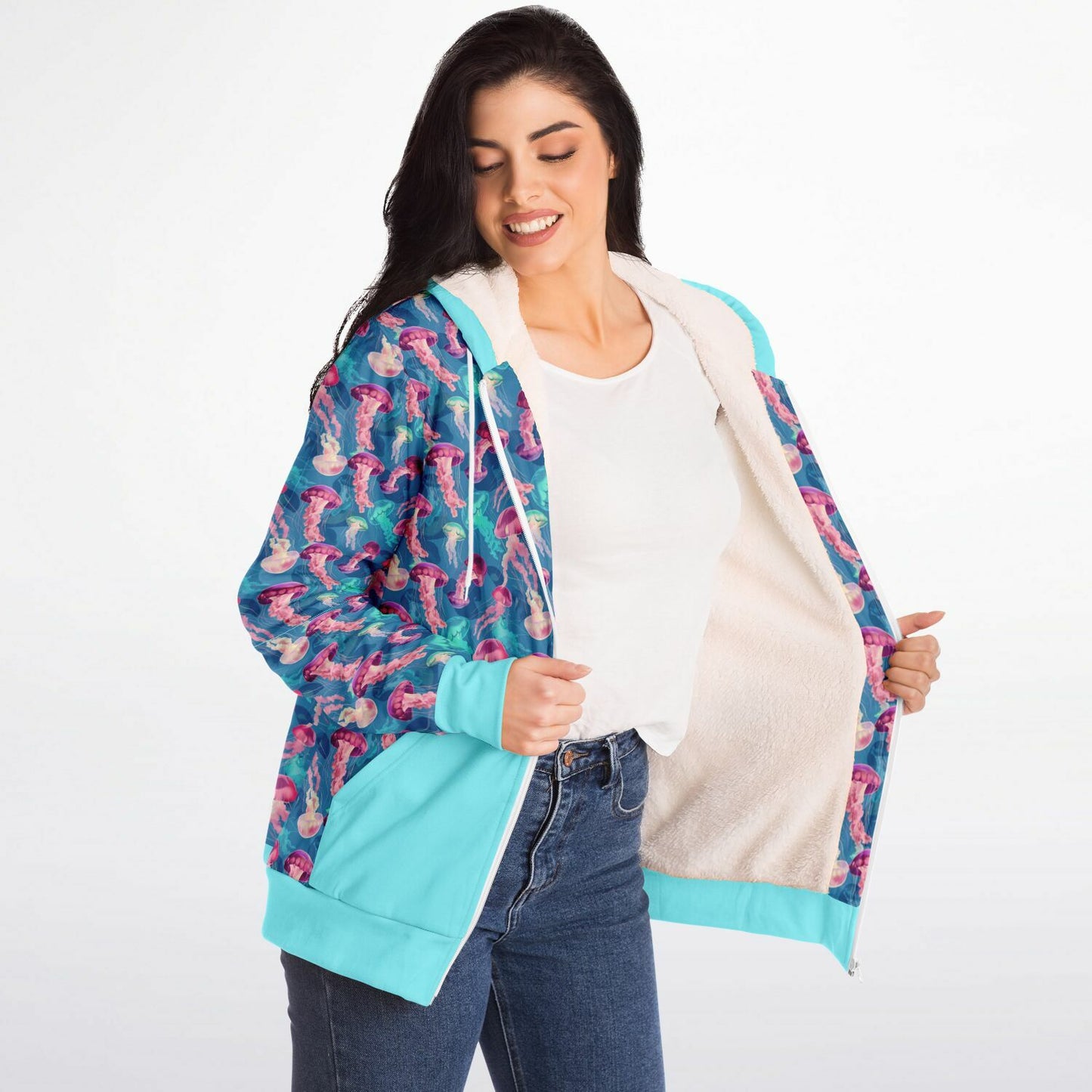 Microfleece Zip Human Hoodie - Skyblue