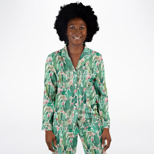 Women's Satin Set Pajamas - Plants