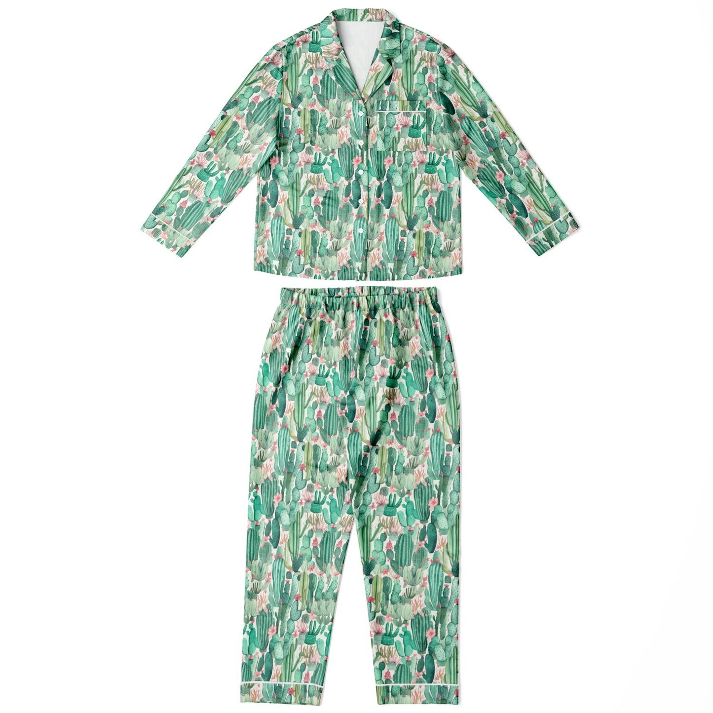Women's Satin Set Pajamas - Plants