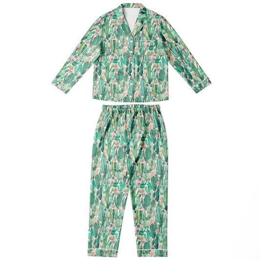 Women's Satin Set Pajamas - Plants