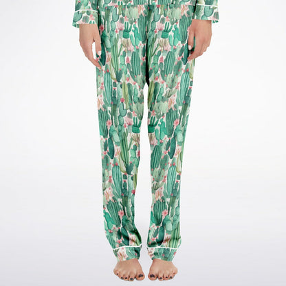 Women's Satin Set Pajamas - Plants