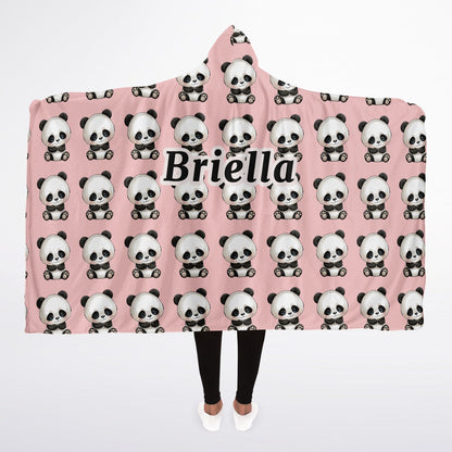 Custom Name/Text Hooded Blanket Micro Fleece - Panda Pink