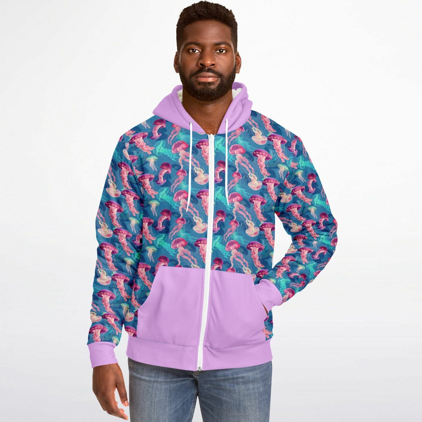 Microfleece Zip Human Hoodie - Pink Ocean