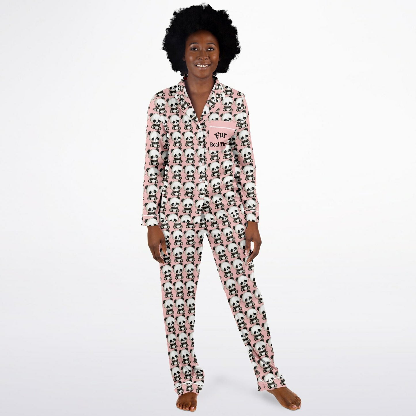Women's Satin Set Pajamas - Panda Fur Real Tired