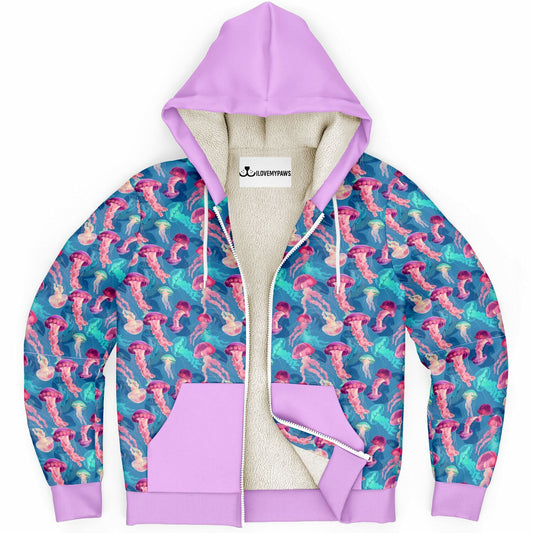 Microfleece Zip Human Hoodie - Pink Ocean