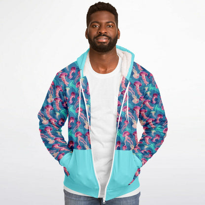 Microfleece Zip Human Hoodie - Skyblue