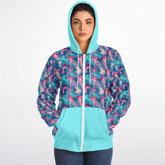 Microfleece Zip Human Hoodie - Skyblue