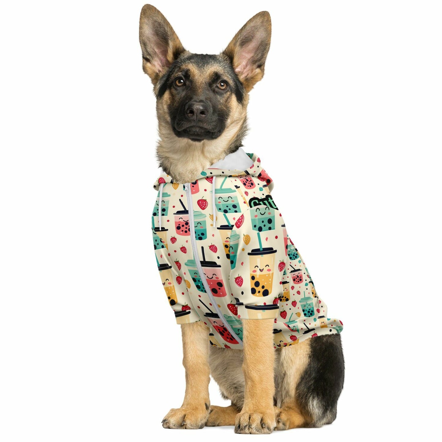 Custom NAME / TEXT Fashion Dog Zip-Up Hoodie - All Over Print - Boba