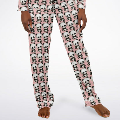 Women's Satin Set Pajamas - Panda Fur Real Tired