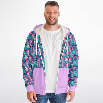 Microfleece Zip Human Hoodie - Pink Ocean