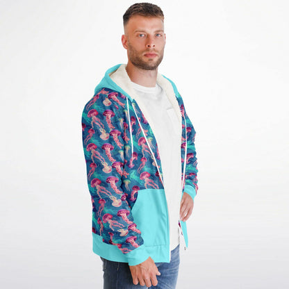 Microfleece Zip Human Hoodie - Skyblue