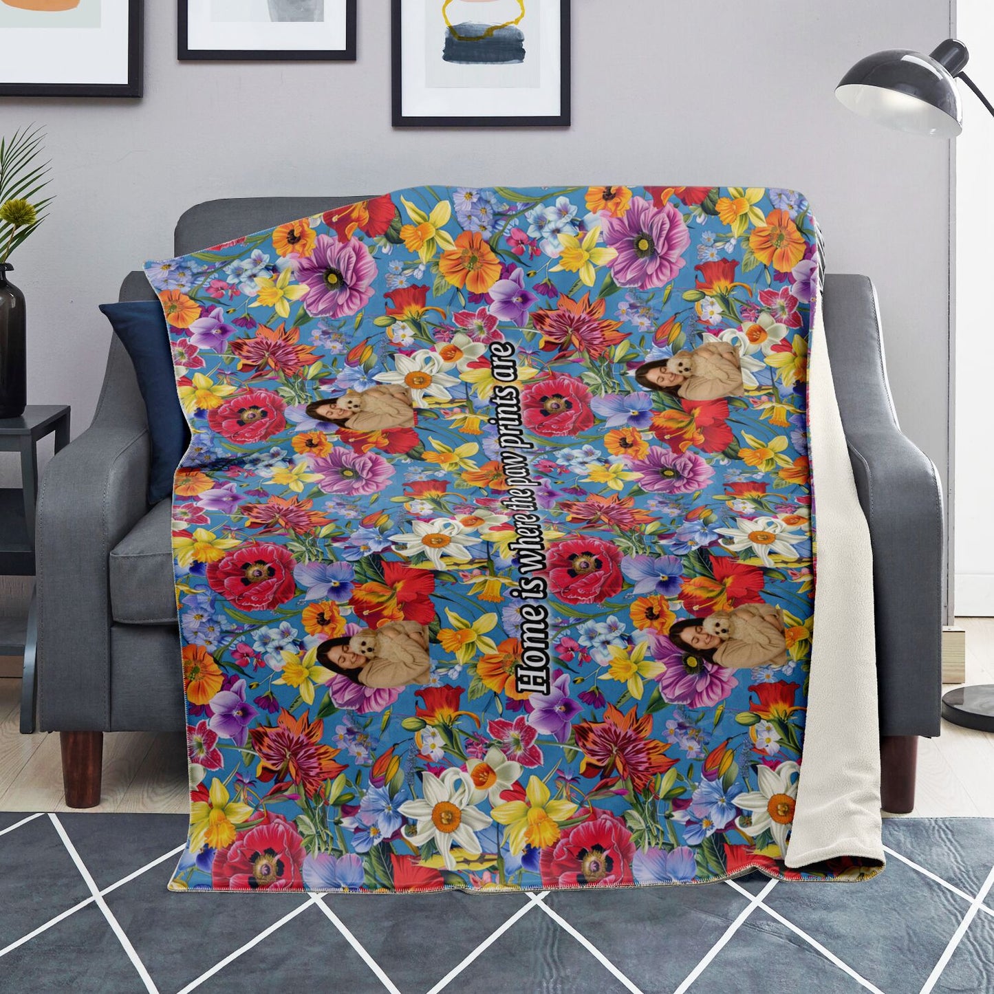 Custom Text / Photo Premium Microfleece Blanket - All Over Print - Flower