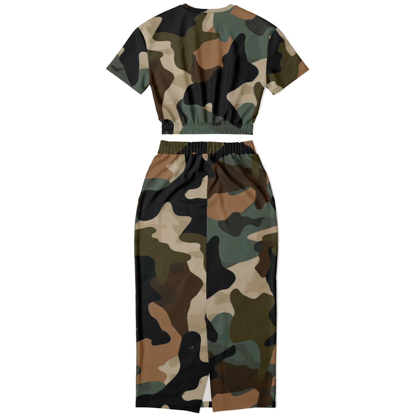 Cropped Short Sleeve Sweatshirt and Long Pocket Skirt Set – AOP