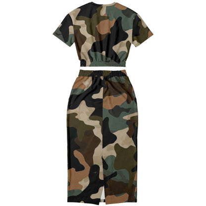 Cropped Short Sleeve Sweatshirt and Long Pocket Skirt Set – AOP