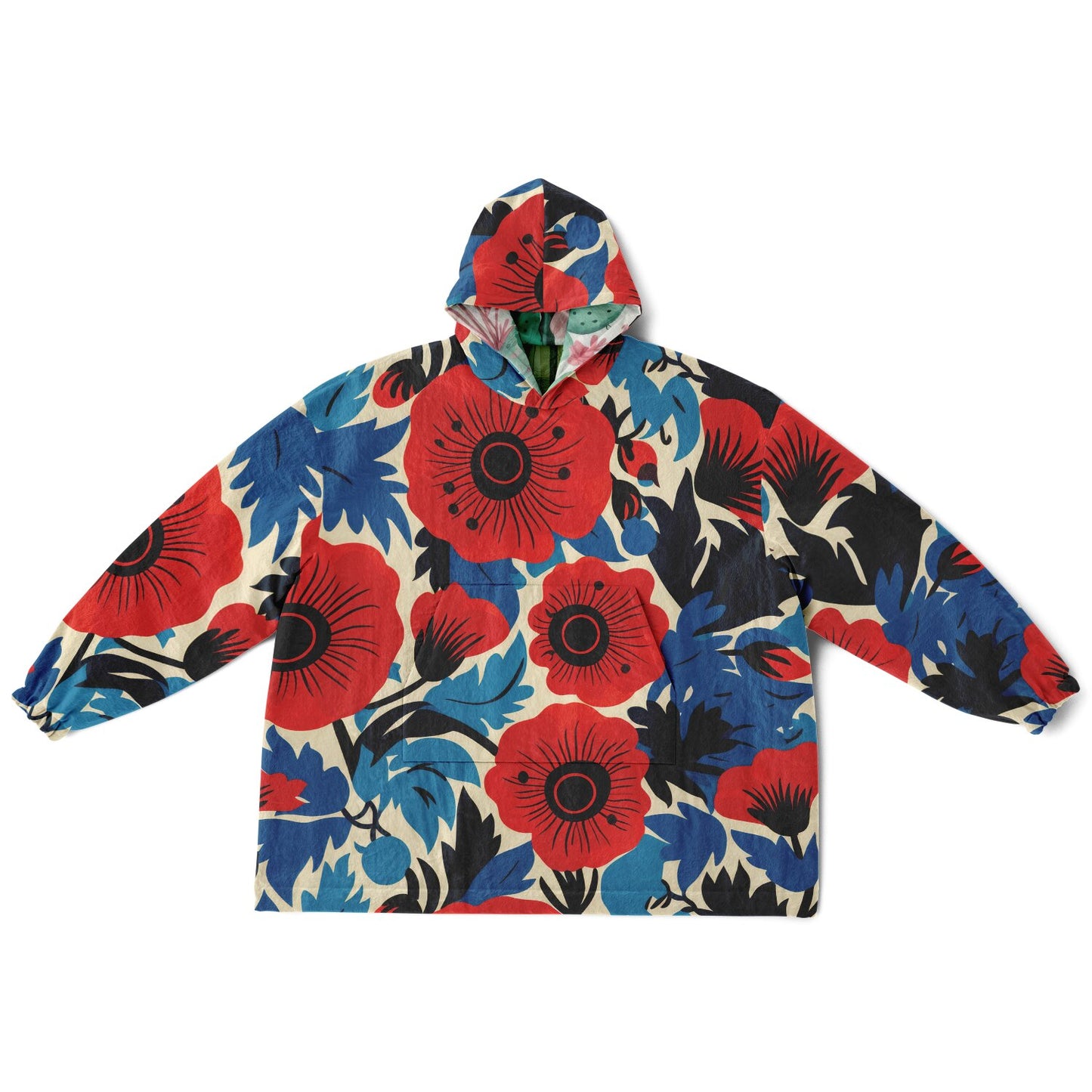 Reversible Snug Hoodie - Plants and Red Flower