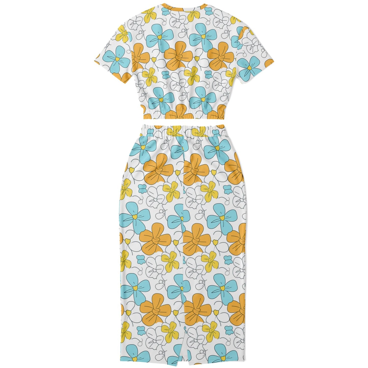 Custom Text Cropped Short Sleeve Sweatshirt and Long Pocket Skirt Set – AOP