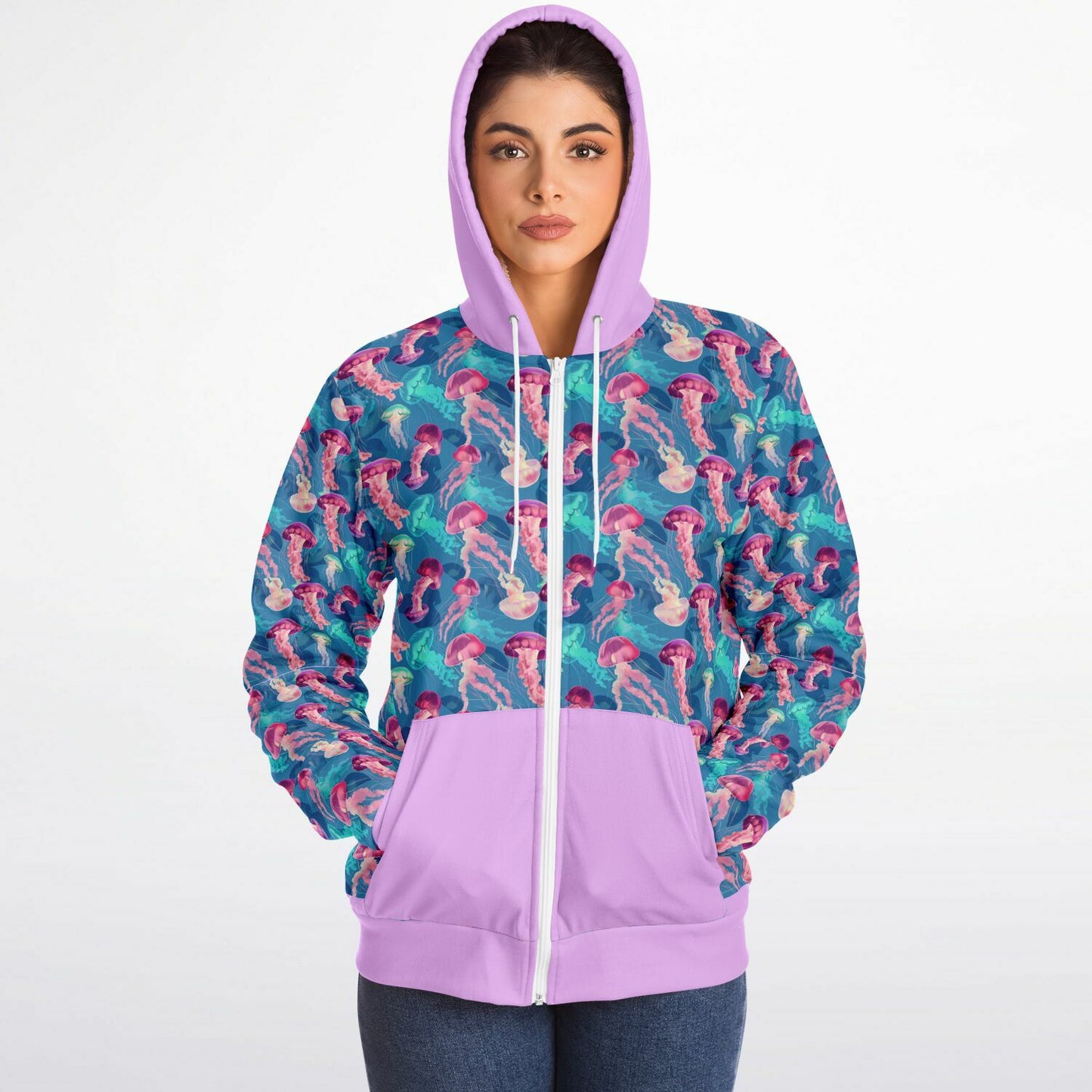 Microfleece Zip Human Hoodie - Pink Ocean