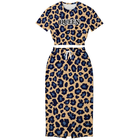 Fashion Cropped Short Sleeve Sweatshirt and Long Pocket Skirt Set – AOP