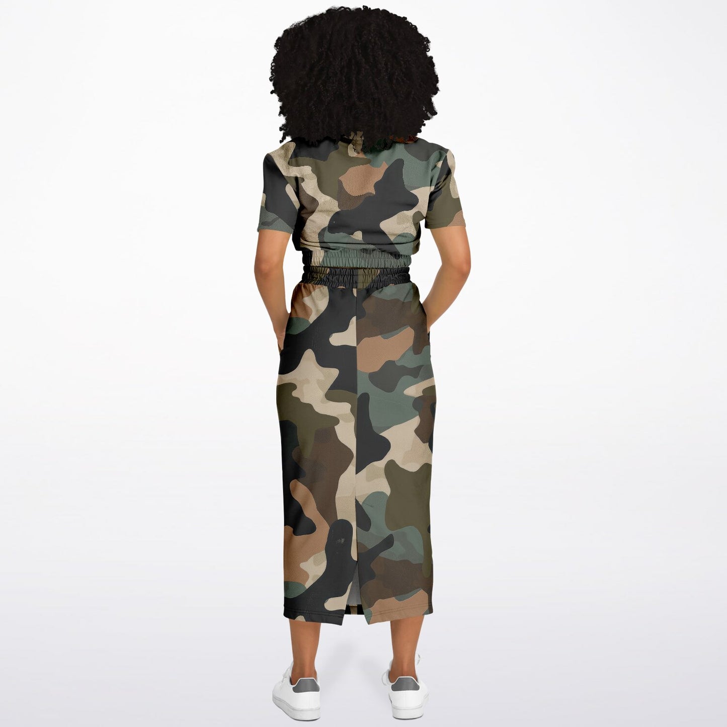 Cropped Short Sleeve Sweatshirt and Long Pocket Skirt Set – AOP