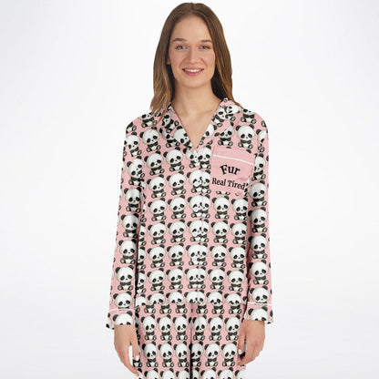 Women's Satin Set Pajamas - Panda Fur Real Tired