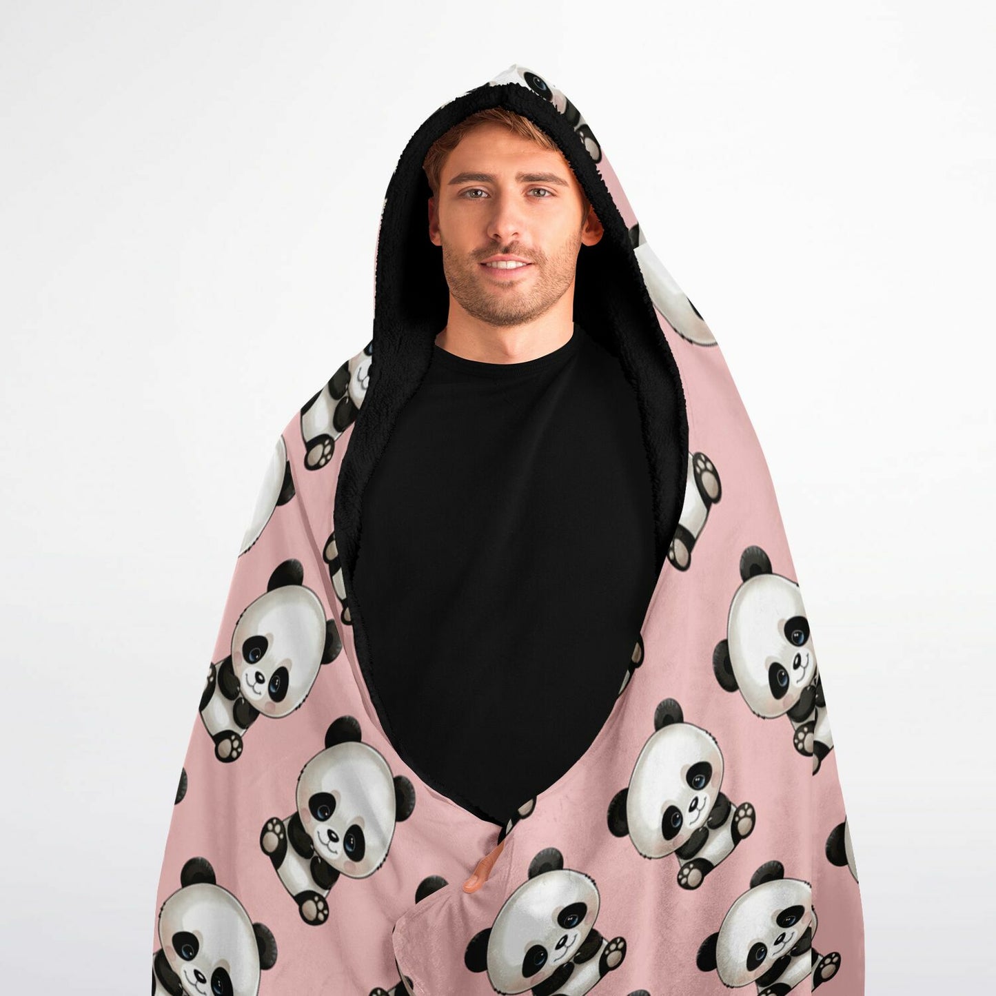 Custom Name/Text Hooded Blanket Micro Fleece - Panda Pink
