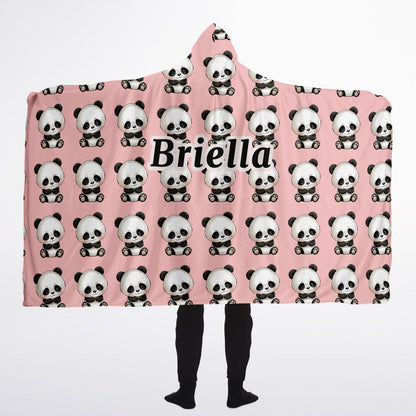 Custom Name/Text Hooded Blanket Micro Fleece - Panda Pink
