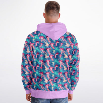 Microfleece Zip Human Hoodie - Pink Ocean